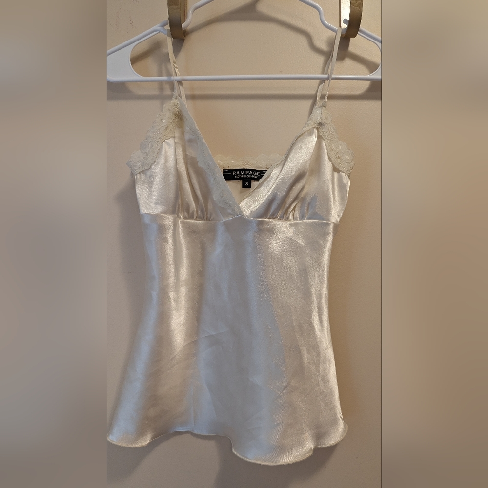 Cream colored satin cami with lace trim
